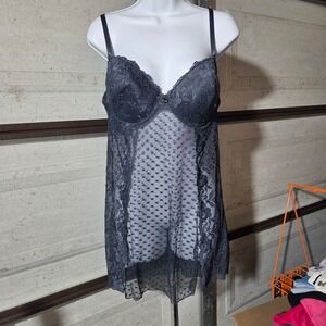Rampage Intimates Blue Heart Mesh Lace Babydoll Chemise Lingerie 2X Underwire